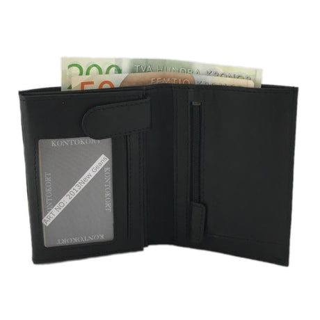 Men's Leather Wallet with 12 Card Slots - Black