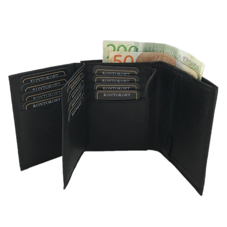 Men's Leather Wallet with 12 Card Slots - Black