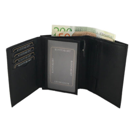 Men's Leather Wallet with 12 Card Slots - Black