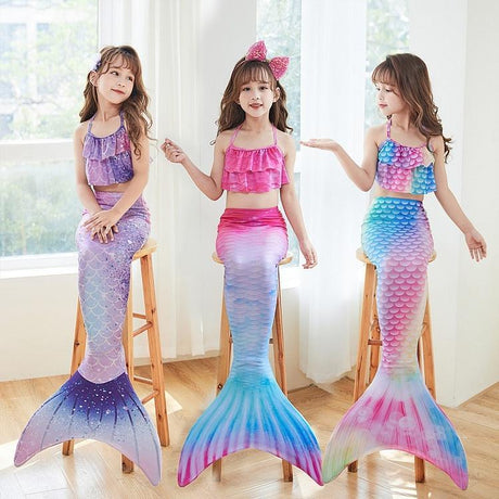 Mermaid Swimsuit Monofin with Fins for Kids Halloween Package A 3 pcs Size M 5-7 Years