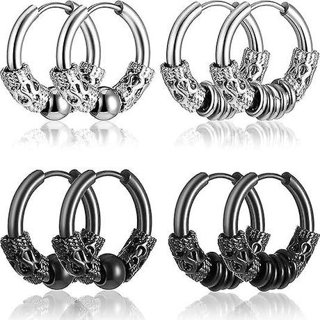 Titanium Steel Hoop Earrings 14mm Men's Black Silver Punk Rock Style