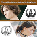 Titanium Steel Hoop Earrings 14mm Men's Black Silver Punk Rock Style