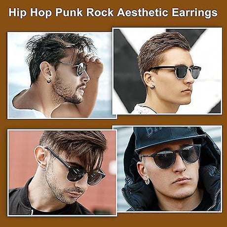 Titanium Steel Hoop Earrings 14mm Men's Black Silver Punk Rock Style