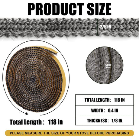 3mm x 1cm x 3m Heat Resistant Fiberglass Gasket - Self Adhesive Chimney Seal for Wood Stoves & Open Fireplaces, Up to 550°C