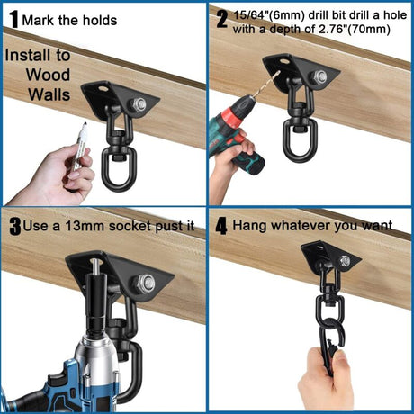 Hanging Chair Ceiling Mount Swing Suspension Hook with Screws for Concrete Wood - 360° Swivel for Porch Playground Trapeze Seat Yoga