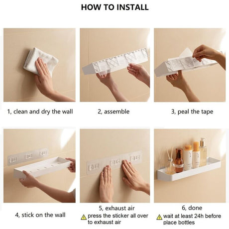 White Set of 2 Shower Shelves with 6 Removable Hooks, No Drilling Required for Bathroom and Kitchen