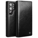Samsung Galaxy S24 Ultra Compatible Genuine Leather Wallet Phone Case Flip Stand Cover Black