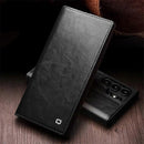 Samsung Galaxy S24 Ultra Compatible Genuine Leather Wallet Phone Case Flip Stand Cover Black