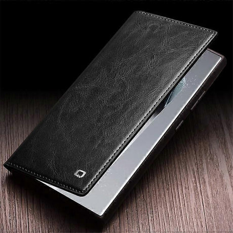 Samsung Galaxy S24 Ultra Compatible Genuine Leather Wallet Phone Case Flip Stand Cover Black
