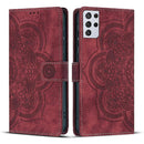 Samsung Galaxy S21 Ultra 5G Case Red Mandala Embossed Retro Frosted Leather Phone Cover