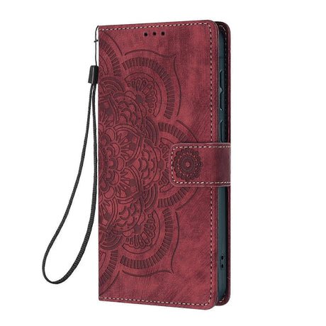 Samsung Galaxy S21 Ultra 5G Case Red Mandala Embossed Retro Frosted Leather Phone Cover