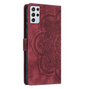 Samsung Galaxy S21 Ultra 5G Case Red Mandala Embossed Retro Frosted Leather Phone Cover