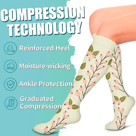 Compression Socks 6 Pairs Graduated Support for Running Sports Sizes S M MS Compatible with Improved Circulation Warm