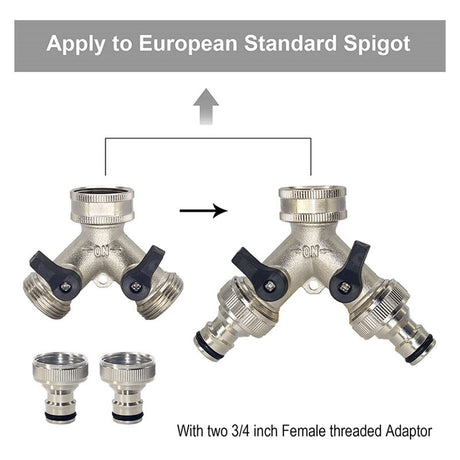 Brass Hose Splitter 3/4 Inch Quick Connect 2-Way