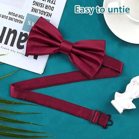 Adjustable Pre-tied Bow Tie for Men, Satin Formal Neck Bow for Party Wedding, Red