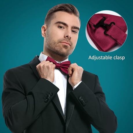 Adjustable Pre-tied Bow Tie for Men, Satin Formal Neck Bow for Party Wedding, Red