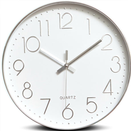 Modern Silent Wall Clock 30 cm Silver Minimalist Quartz Movement
