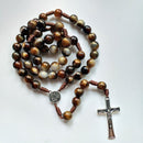 Brown Acrylic Crucifix Rosary Beads Necklace with Medal Pendant Long Chain Prayer Jewelry Gift