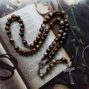 Brown Acrylic Crucifix Rosary Beads Necklace with Medal Pendant Long Chain Prayer Jewelry Gift