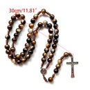 Brown Acrylic Crucifix Rosary Beads Necklace with Medal Pendant Long Chain Prayer Jewelry Gift