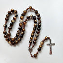 Brown Acrylic Crucifix Rosary Beads Necklace with Medal Pendant Long Chain Prayer Jewelry Gift