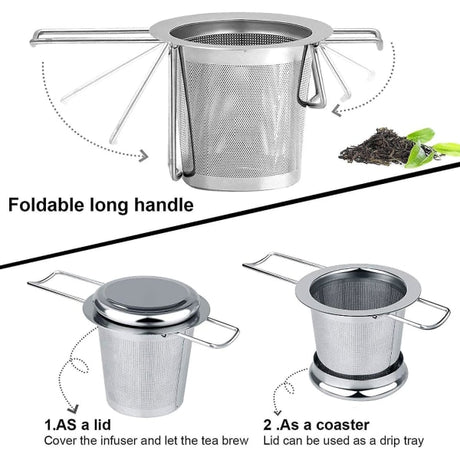 Stainless Steel Tea Filter Infuser with Lock Fine Holes Foldable Design
