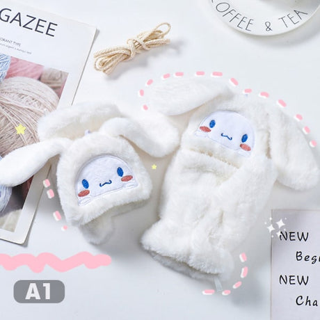 Cinnamoroll Kawaii Flannel Gloves Sanrio Harajuku Style Soft White Y2K