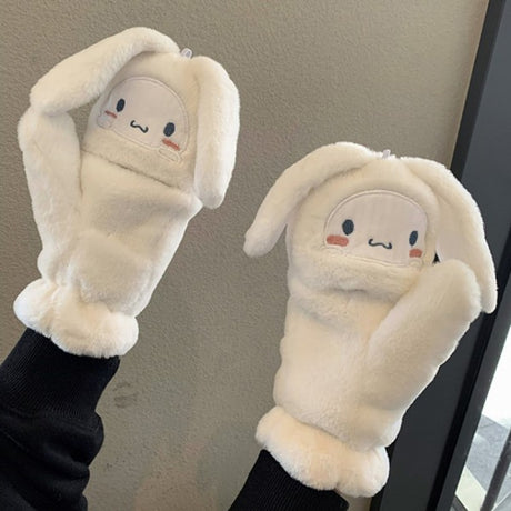 Cinnamoroll Kawaii Flannel Gloves Sanrio Harajuku Style Soft White Y2K