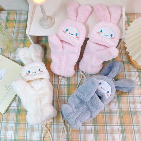 Cinnamoroll Kawaii Flannel Gloves Sanrio Harajuku Style Soft White Y2K