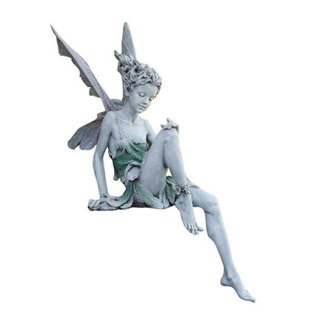 White Resin Sitting Fairy Statue Garden Ornament Porch Sculpture
