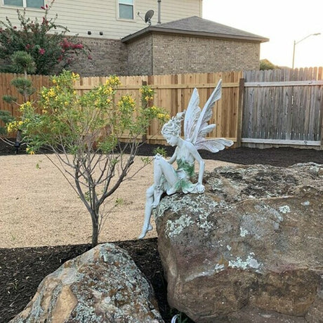 White Resin Sitting Fairy Statue Garden Ornament Porch Sculpture