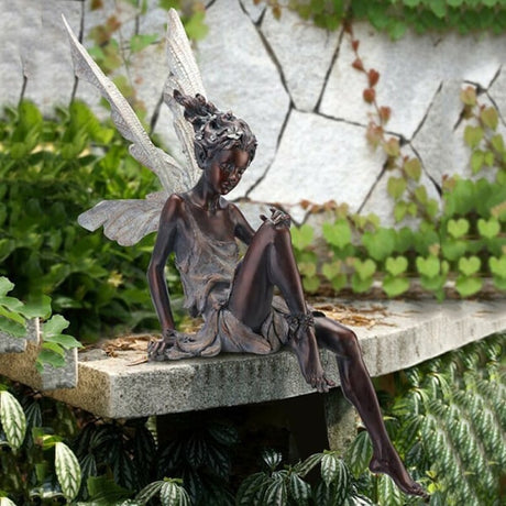 White Resin Sitting Fairy Statue Garden Ornament Porch Sculpture