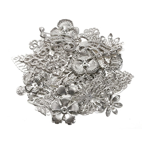 Mixed Metal Flower Petal Filigree Wraps Clutches White 50g Pack