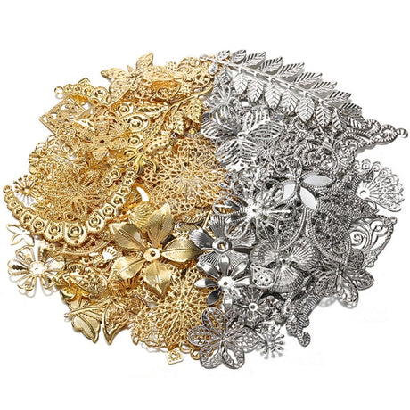 Mixed Metal Flower Petal Filigree Wraps Clutches White 50g Pack