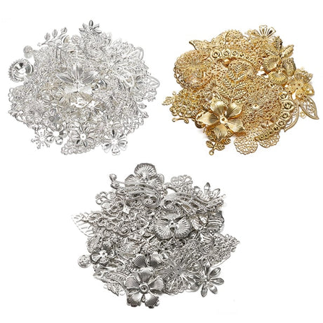 Mixed Metal Flower Petal Filigree Wraps Clutches White 50g Pack