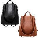 Leather Backpack for Women Large Capacity Fashion School Bag All Match Black