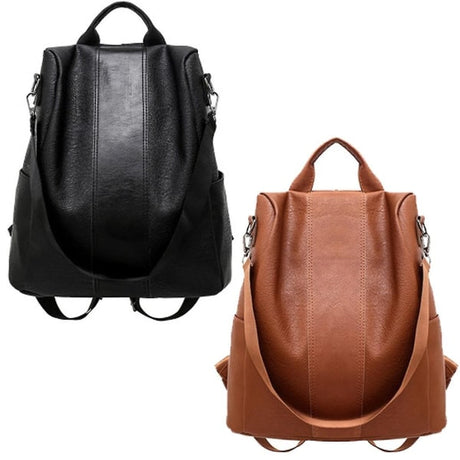 Leather Backpack for Women Large Capacity Fashion School Bag All Match Black