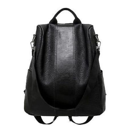 Leather Backpack for Women Large Capacity Fashion School Bag All Match Black