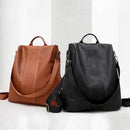 Leather Backpack for Women Large Capacity Fashion School Bag All Match Black