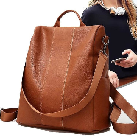 Leather Backpack for Women Large Capacity Fashion School Bag All Match Black