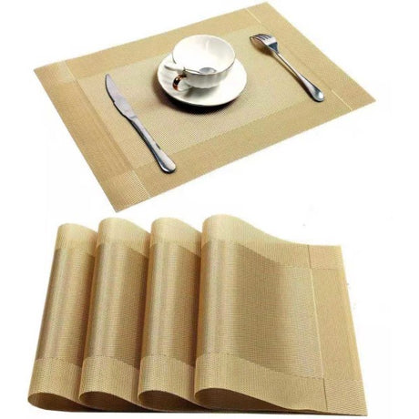 PVC Non-Slip Heat Resistant Placemats Set of 4 Gold for Dining Table Kitchen Compatible with PVC