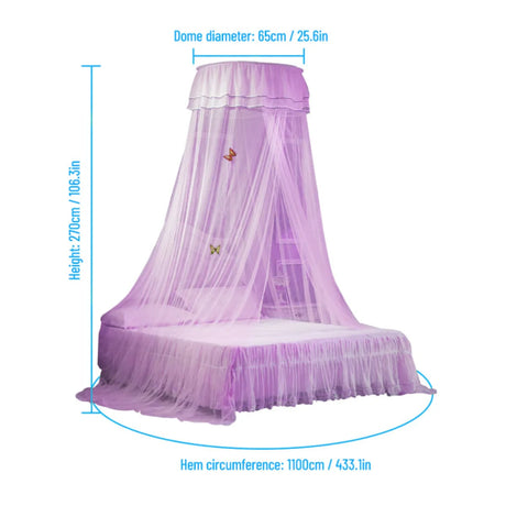 Universal Bed Canopy Dome Mosquito Net for Kids Princess Bed, Purple, Easy Install