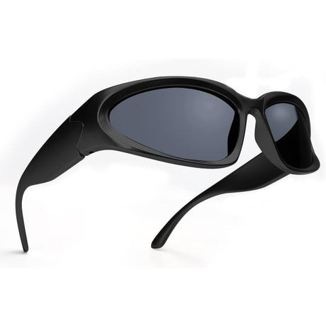 Trendy Oval Sunglasses for Men and Women Futuristic Wrap Around Fashion Glasses Goggles Eyebrow Dark