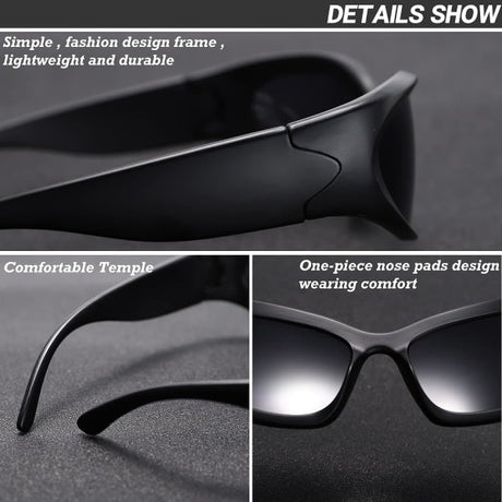 Trendy Oval Sunglasses for Men and Women Futuristic Wrap Around Fashion Glasses Goggles Eyebrow Dark