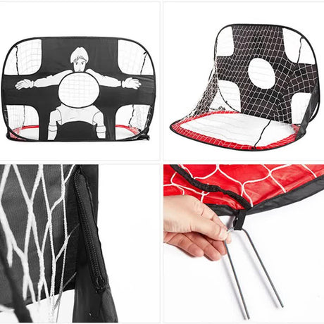 Foldable Football Goal for Kids Adults Indoor Outdoor Play, Red Nylon Goalie Net
