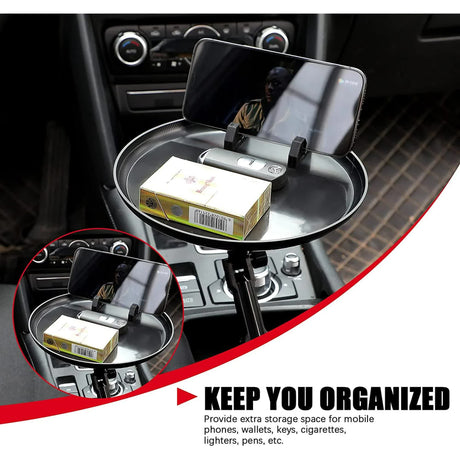 Car Cup Holder Tray for Adults Car Tray Table for Eating with Cell Phone Slot Lap for Universal Adjustable Cup Holder 360 Swivel Fits Vehicle, Boats, Golf Cart