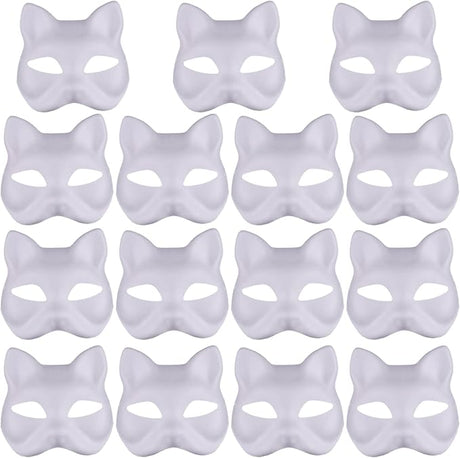 White Fox Therian Mask DIY Paintable Blank, 15 pcs Cat Halloween Cosplay Masquerade Party