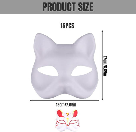 White Fox Therian Mask DIY Paintable Blank, 15 pcs Cat Halloween Cosplay Masquerade Party
