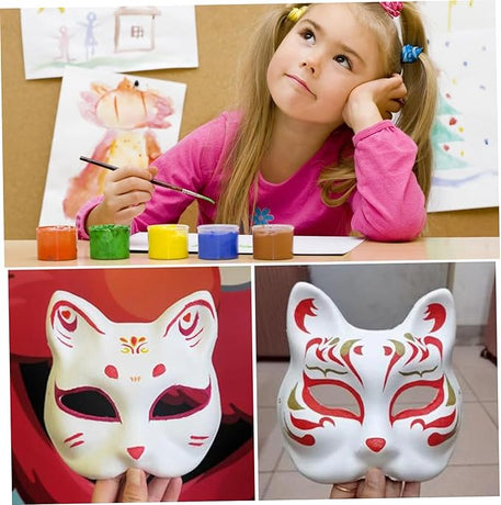 White Fox Therian Mask DIY Paintable Blank, 15 pcs Cat Halloween Cosplay Masquerade Party