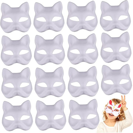 White Fox Therian Mask DIY Paintable Blank, 15 pcs Cat Halloween Cosplay Masquerade Party